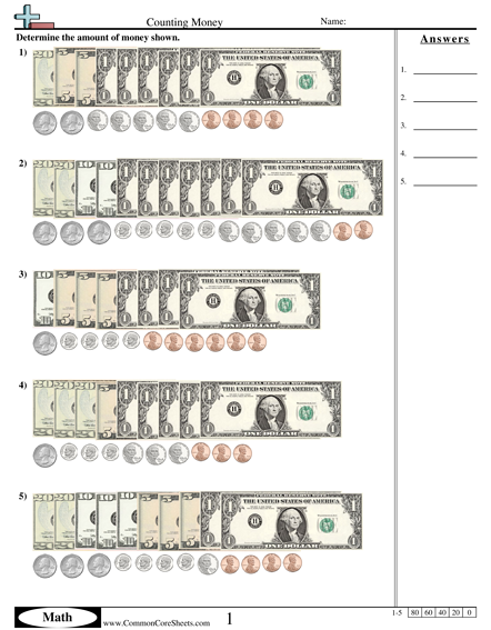 Money Worksheets - Counting Money (with change) worksheet